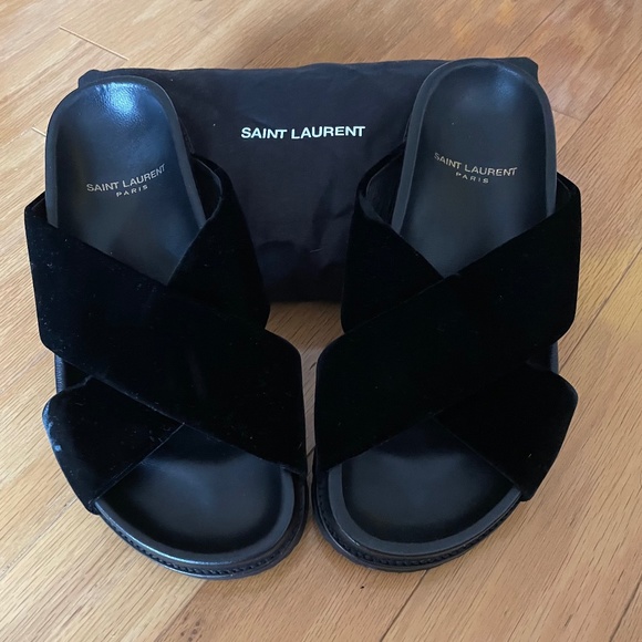 Saint Laurent Jimmy Joan Velvet Cross Slide - Picture 1 of 5